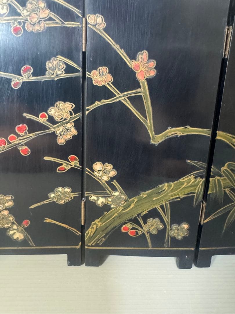 2540 時代物 螺鈿漆器 屏風 両面屏風 人物 梅文　細密細工