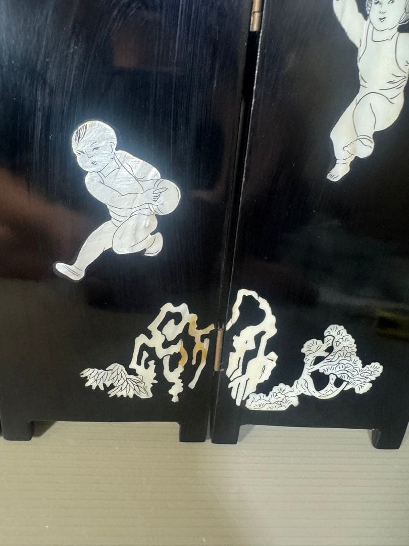 2540 時代物 螺鈿漆器 屏風 両面屏風 人物 梅文　細密細工