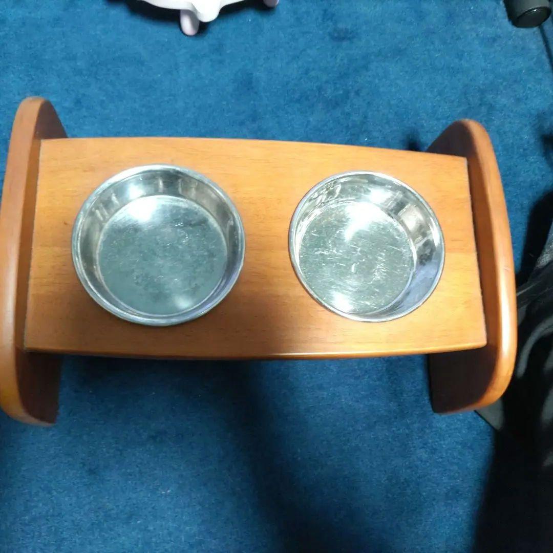 犬猫兼用　木製二重ボウル食器台
