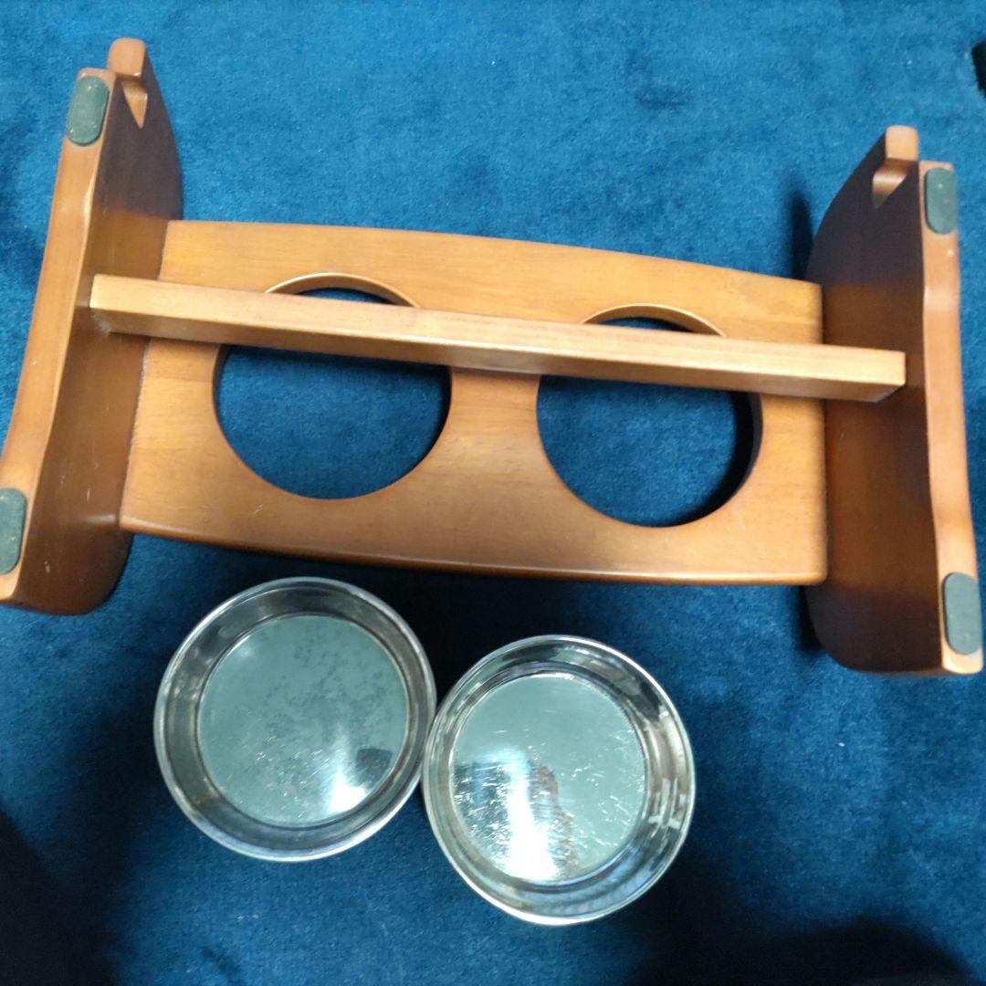 犬猫兼用　木製二重ボウル食器台