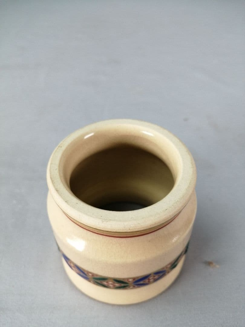 【茶道具】高台寺窯陶楽造　仁清写華七宝紋皆具　水指 建水 杓立 蓋置　水指400