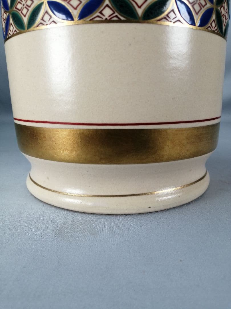 【茶道具】高台寺窯陶楽造　仁清写華七宝紋皆具　水指 建水 杓立 蓋置　水指400