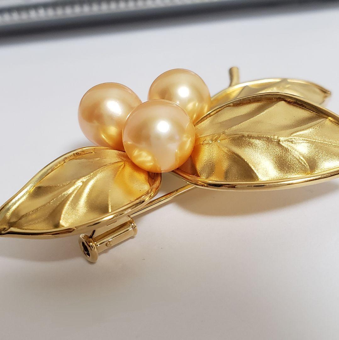 SALE レア 純金 K18ブローチ 切り回し淡水パール手造り テッポウ金具