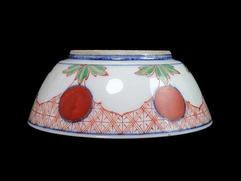 大聖寺伊万里　色絵　鶴に龍　赤玉丸紋の図　春寒鉢　３客　D932AS-fbpw