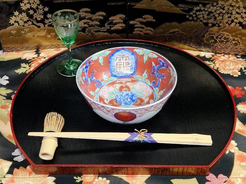 大聖寺伊万里　色絵　鶴に龍　赤玉丸紋の図　春寒鉢　３客　D932AS-fbpw