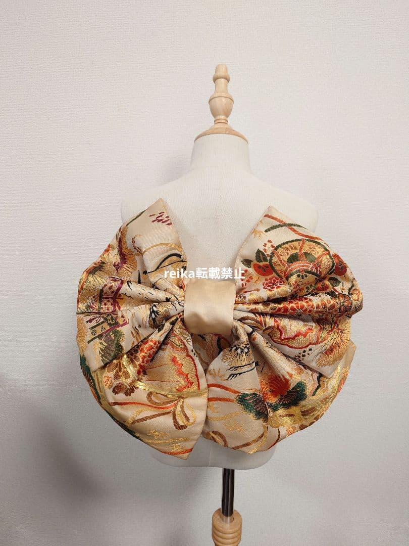 七五三　大人用袋帯からの作り帯　子供　1点物　鶴柄　アンティーク