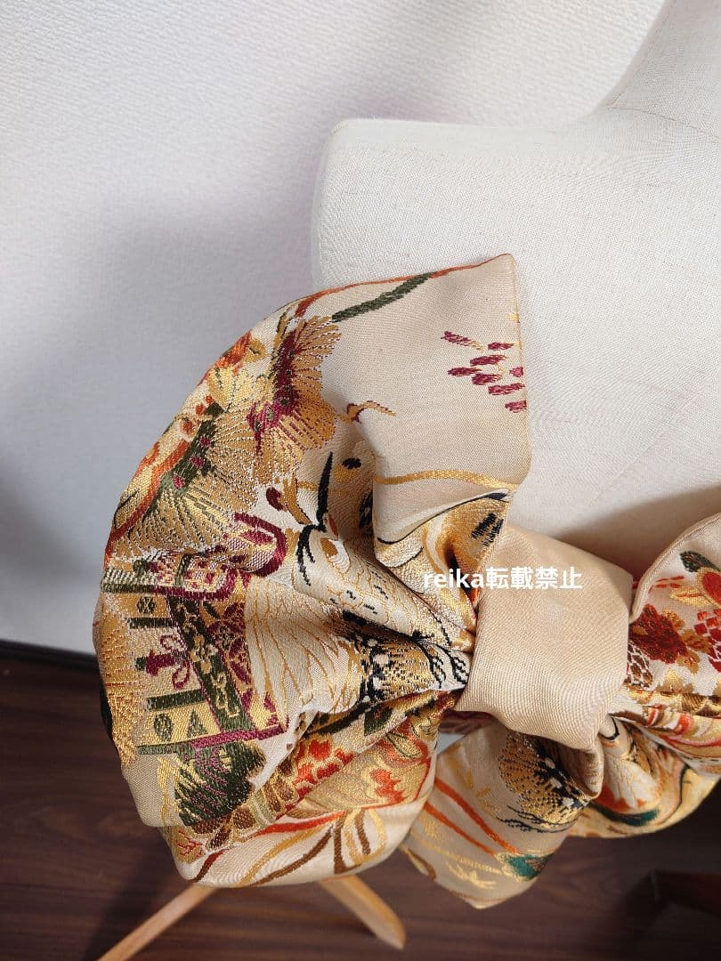 七五三　大人用袋帯からの作り帯　子供　1点物　鶴柄　アンティーク