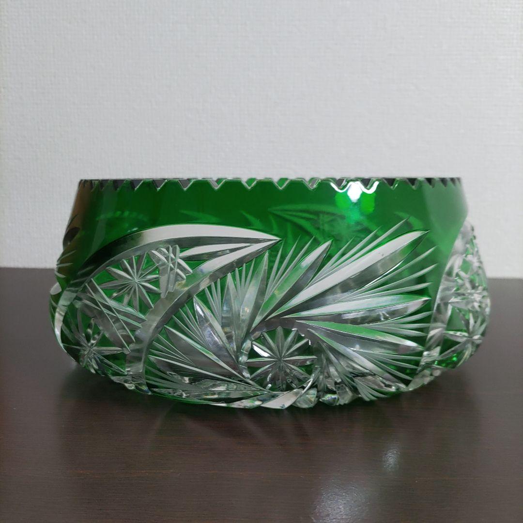 未使用品 ケニッヒ 切子 鉢 ドイツ製 KONIG グリーン クリスタルガラス