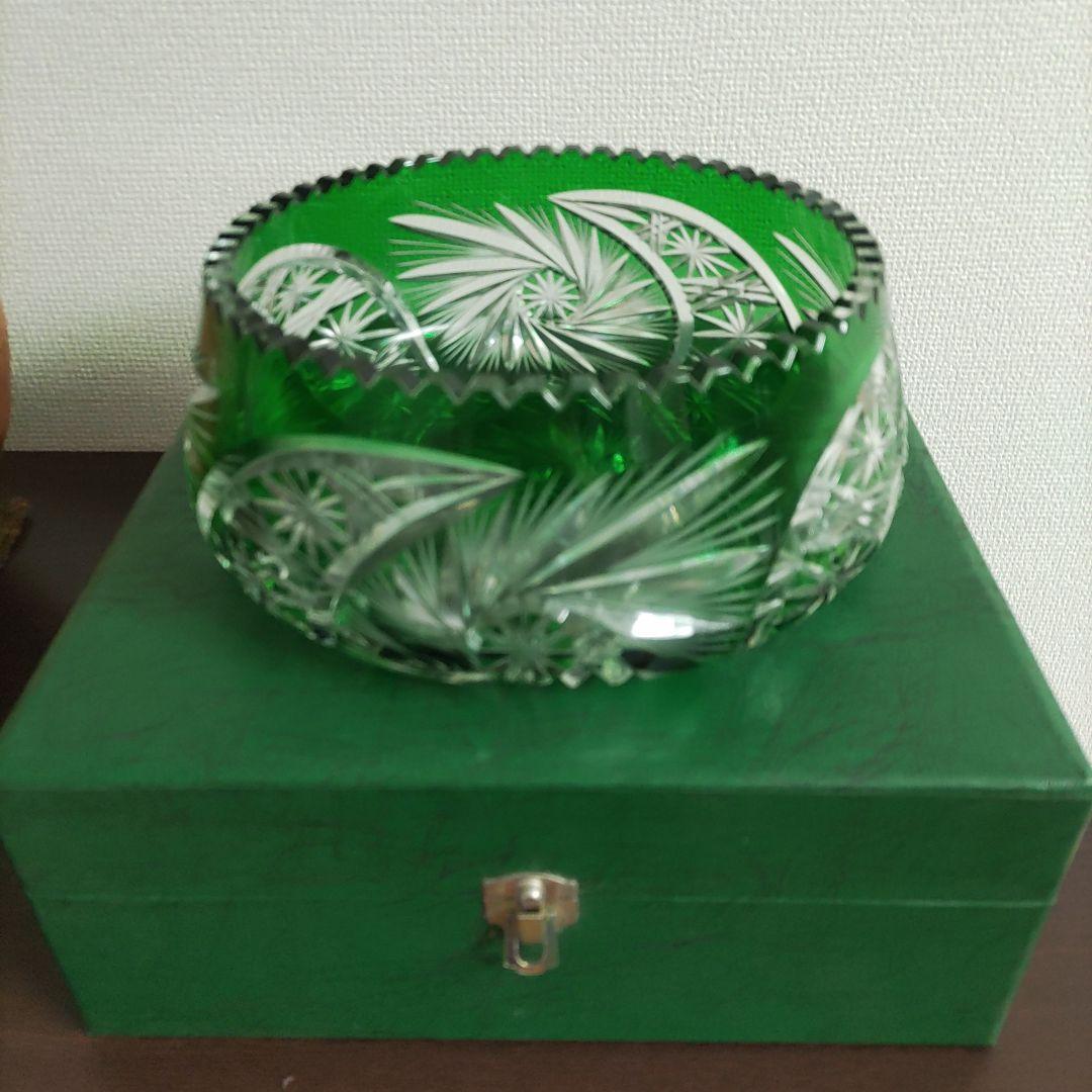 未使用品 ケニッヒ 切子 鉢 ドイツ製 KONIG グリーン クリスタルガラス