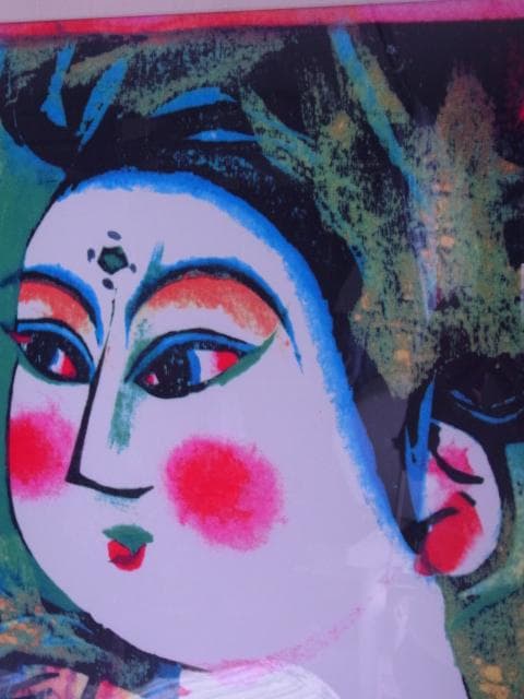 棟方志功　大判風呂敷　くちなし妃の柵　大首　版画絵　専門店額装品　布地印刷　染作