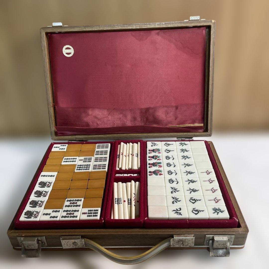 【希少】昭和レトロ 骨牌 竹背 麻雀牌セット 手彫り 手作り 高級品