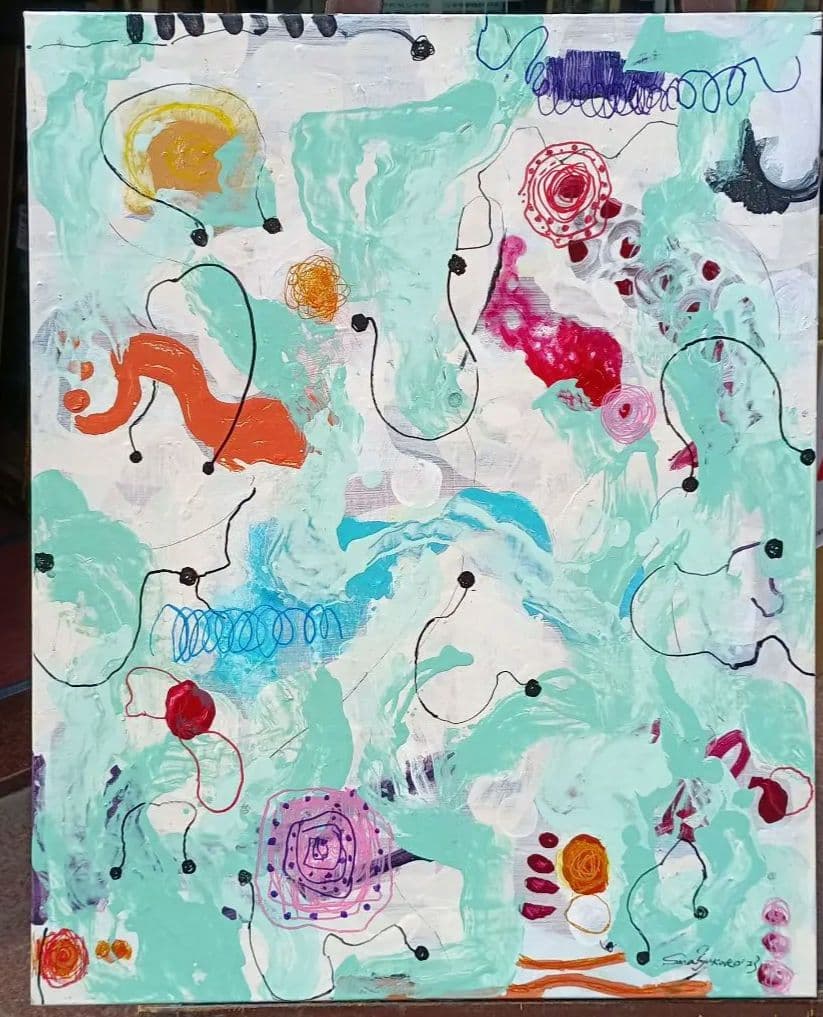 サラユカコ　榊原由香子　約20号アクリル　ティファニーブルーの誘惑