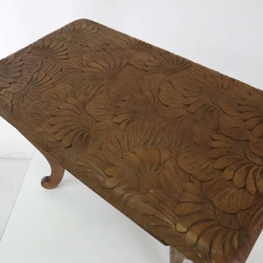伝統工芸 日光彫 花文 サイドテーブル 花台 幅60cm 棚板付き