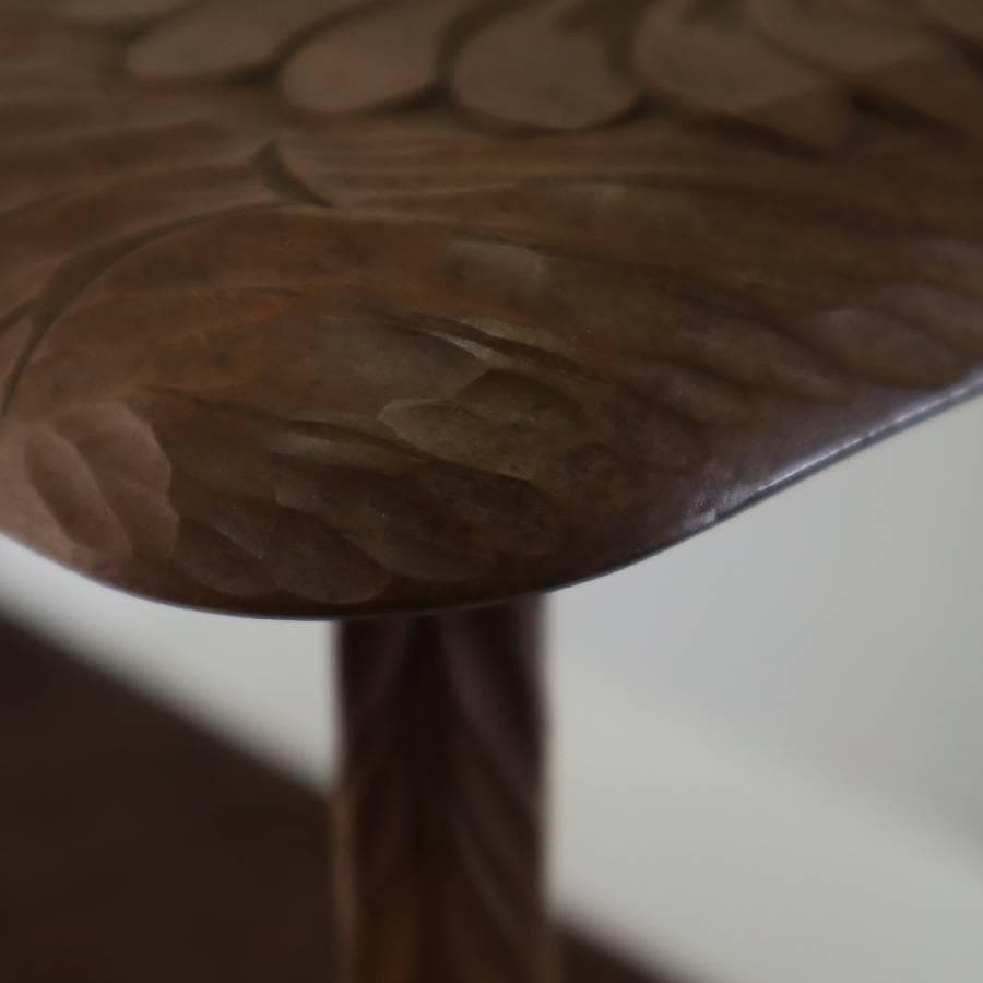 伝統工芸 日光彫 花文 サイドテーブル 花台 幅60cm 棚板付き