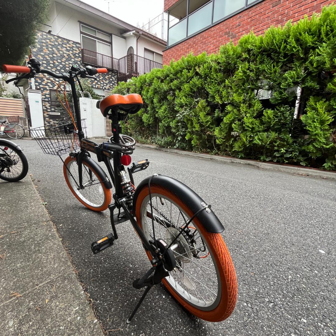 折りたたみ自転車、20インチ、黒とオレンジ色/ ピックアップのみ