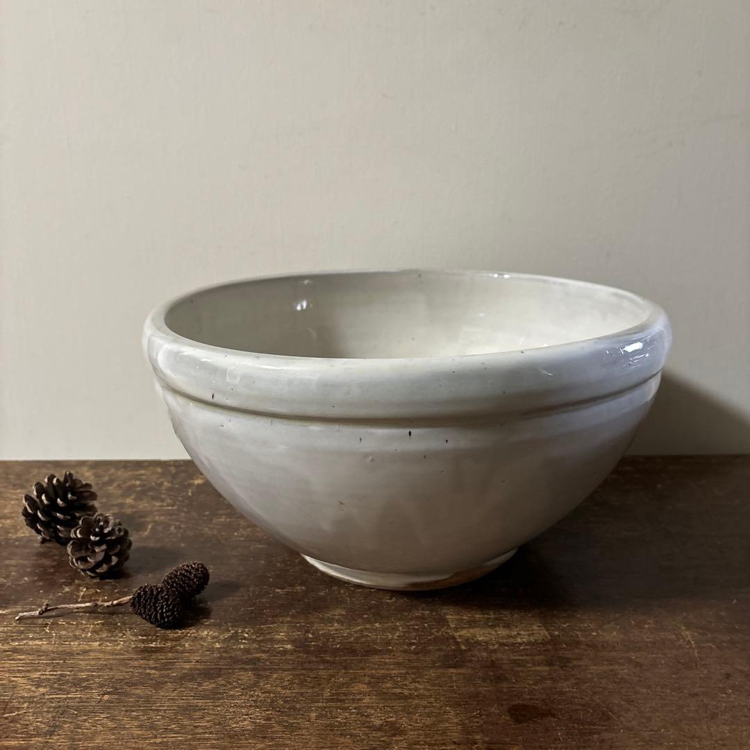 東北民窯　平清水焼　大鉢　白釉　花器　こね鉢　白磁　骨董　アンティーク　李朝