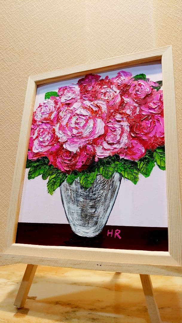 油絵 絵画【ピンク薔薇】【Ａ4】