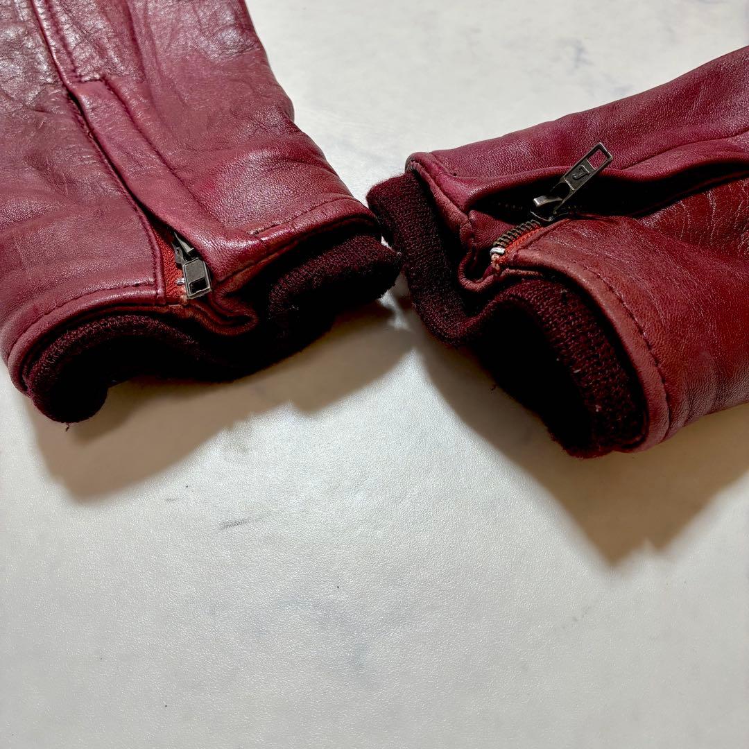希少3L✨リューグーレザーズ シングルライダースジャケット ラムレザー 赤系
