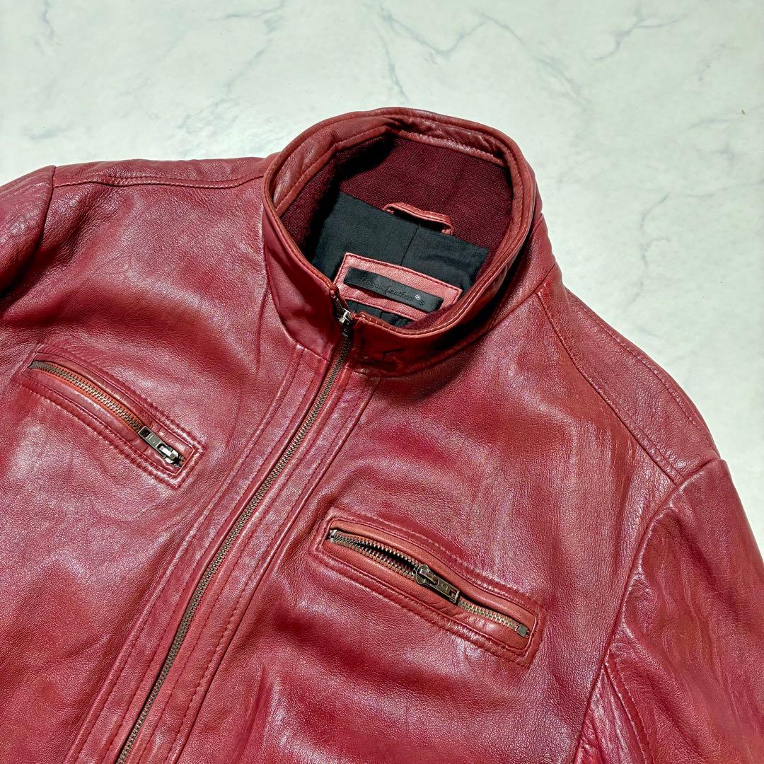 希少3L✨リューグーレザーズ シングルライダースジャケット ラムレザー 赤系