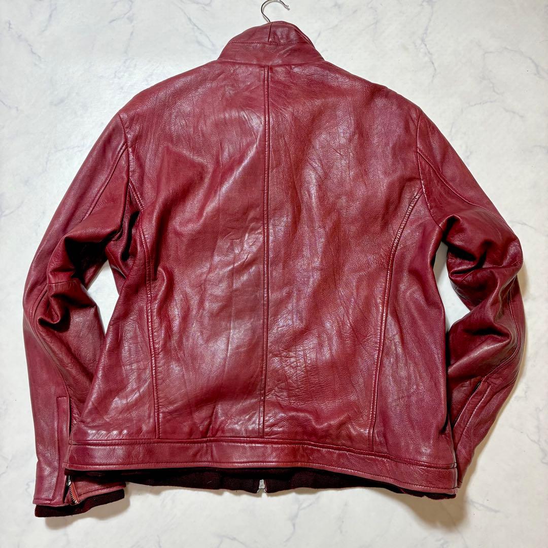 希少3L✨リューグーレザーズ シングルライダースジャケット ラムレザー 赤系
