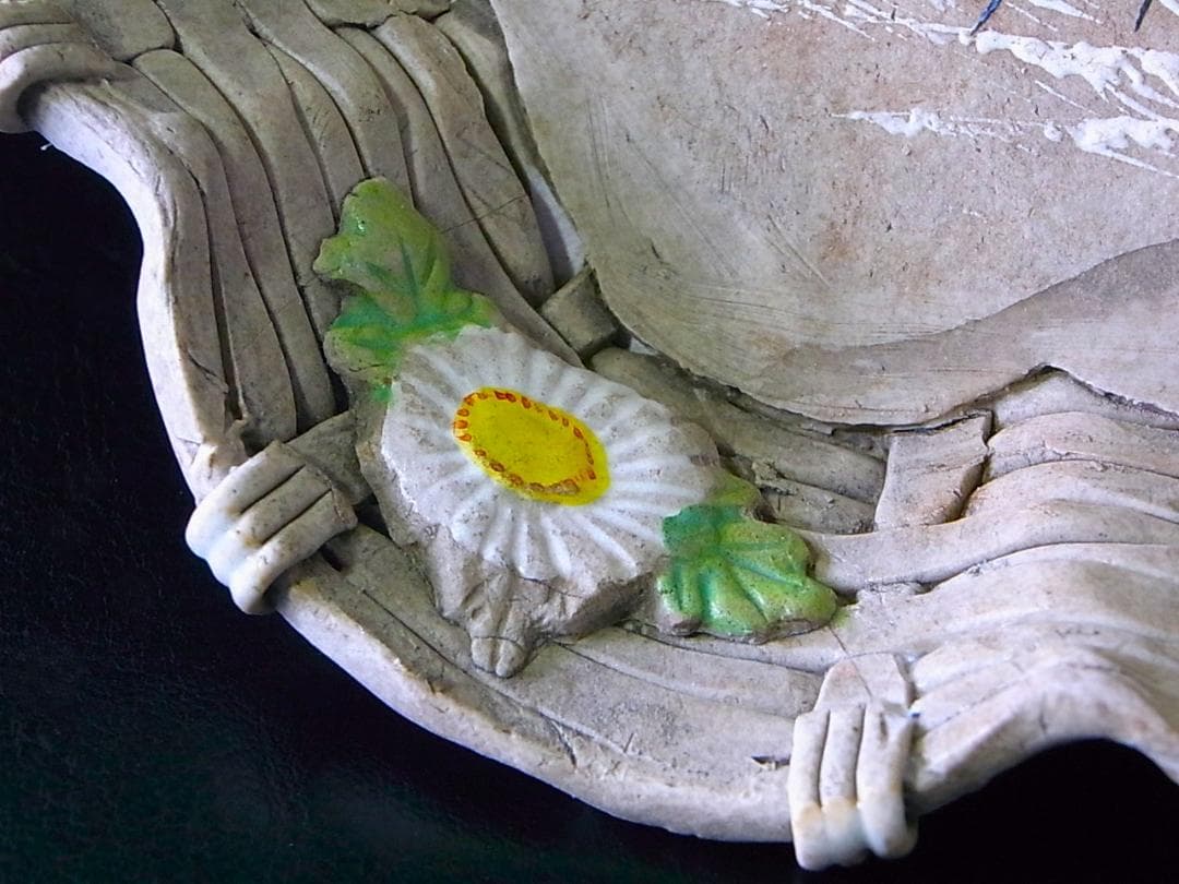 【 E919 】 素晴らしき超名品　明治期萬古焼上手作品　陽刻番の鶴文飾り皿