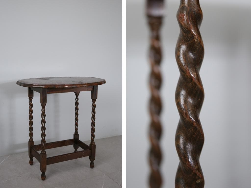 英国アンティーク木製サイドテーブル/オケージョナル机/飾り棚/花台(79-40)