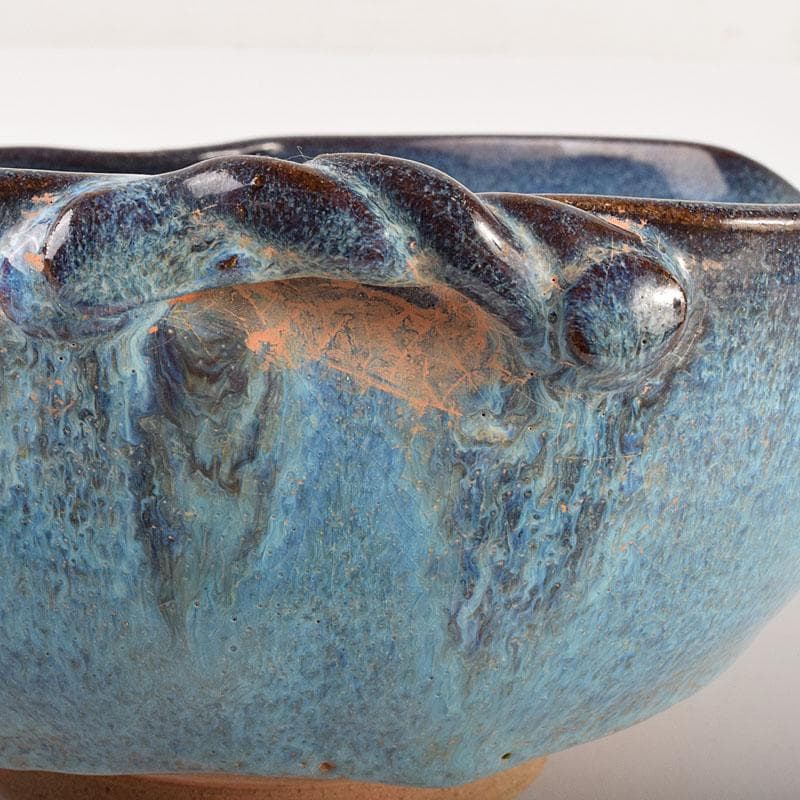 中国　鈞窯　窯変　澱青釉　双耳鉢　C　6906