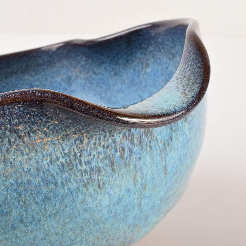 中国　鈞窯　窯変　澱青釉　双耳鉢　C　6906