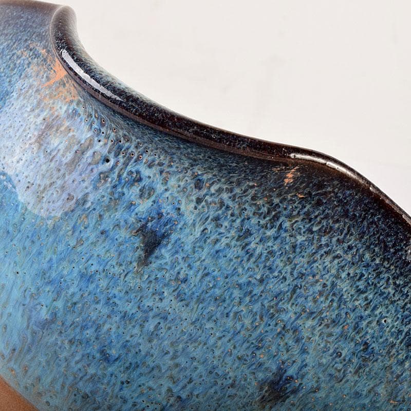 中国　鈞窯　窯変　澱青釉　双耳鉢　C　6906