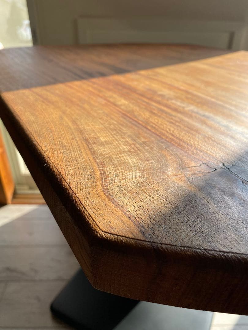 Vintage 赤ケヤキ一枚板　アイアンテーブル　銘木　Cafe table