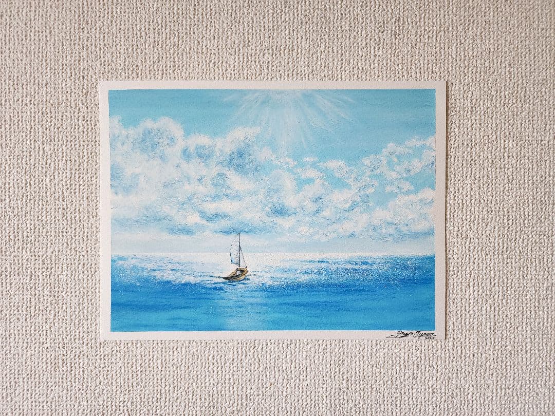 風景画　海の絵　海　夏　船の絵　帆船　アート　絵画　オイルパステル