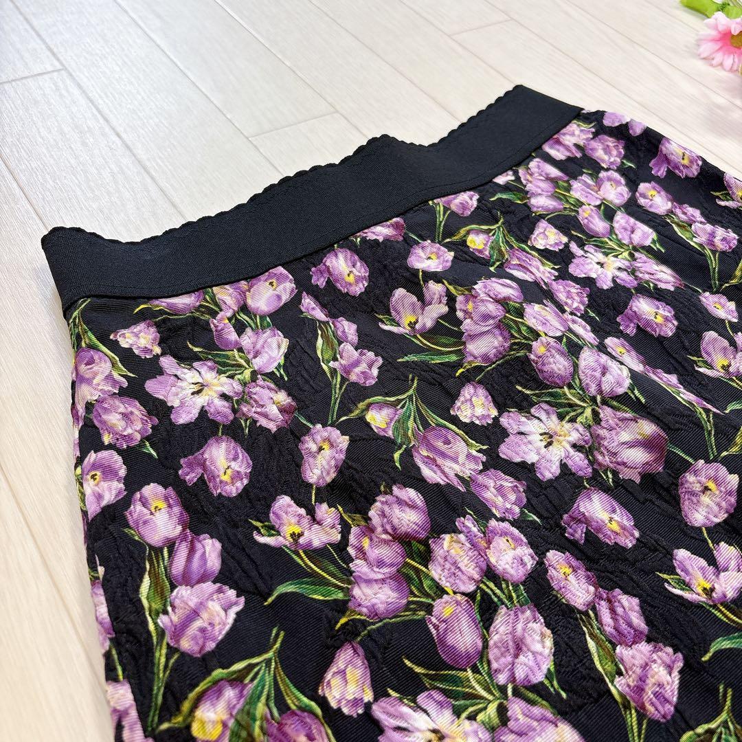 DOLCE&GABBANA ジャガード 花柄 スカート ブラック系 40