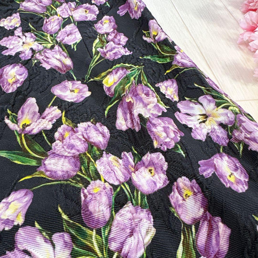 DOLCE&GABBANA ジャガード 花柄 スカート ブラック系 40