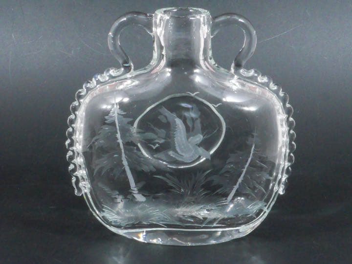 モーゼル クリスタル ハンドカット 花鳥文 扁壺 花瓶 フラワーベース