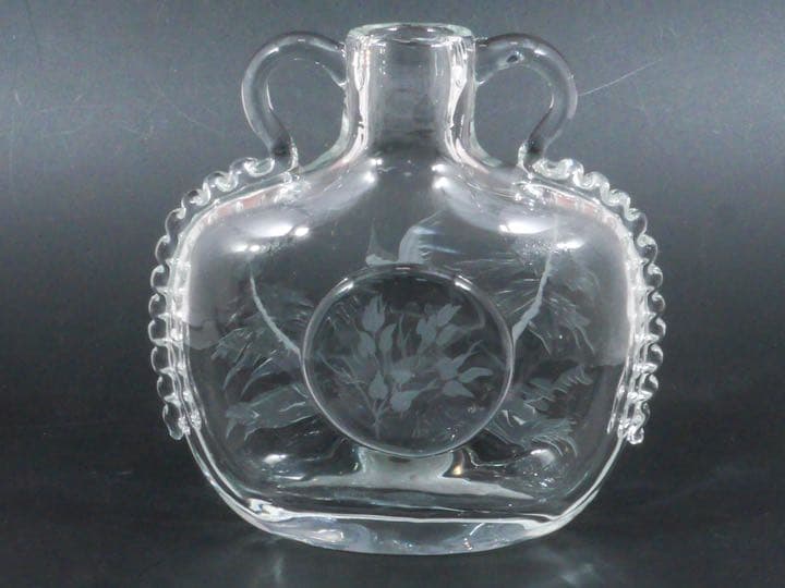 モーゼル クリスタル ハンドカット 花鳥文 扁壺 花瓶 フラワーベース