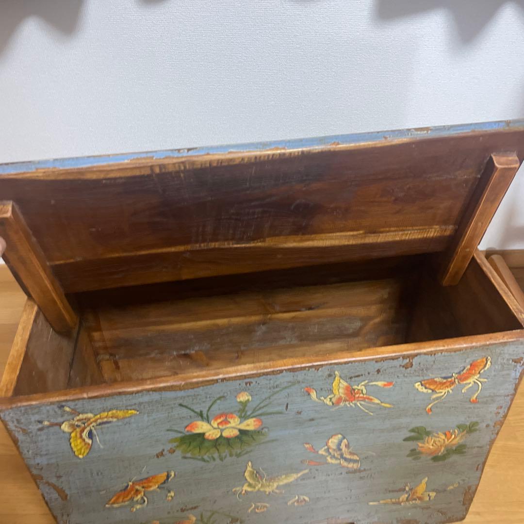 (Rihi24様用)青色の装飾木製収納箱　アンティーク　中国家具　アジアン