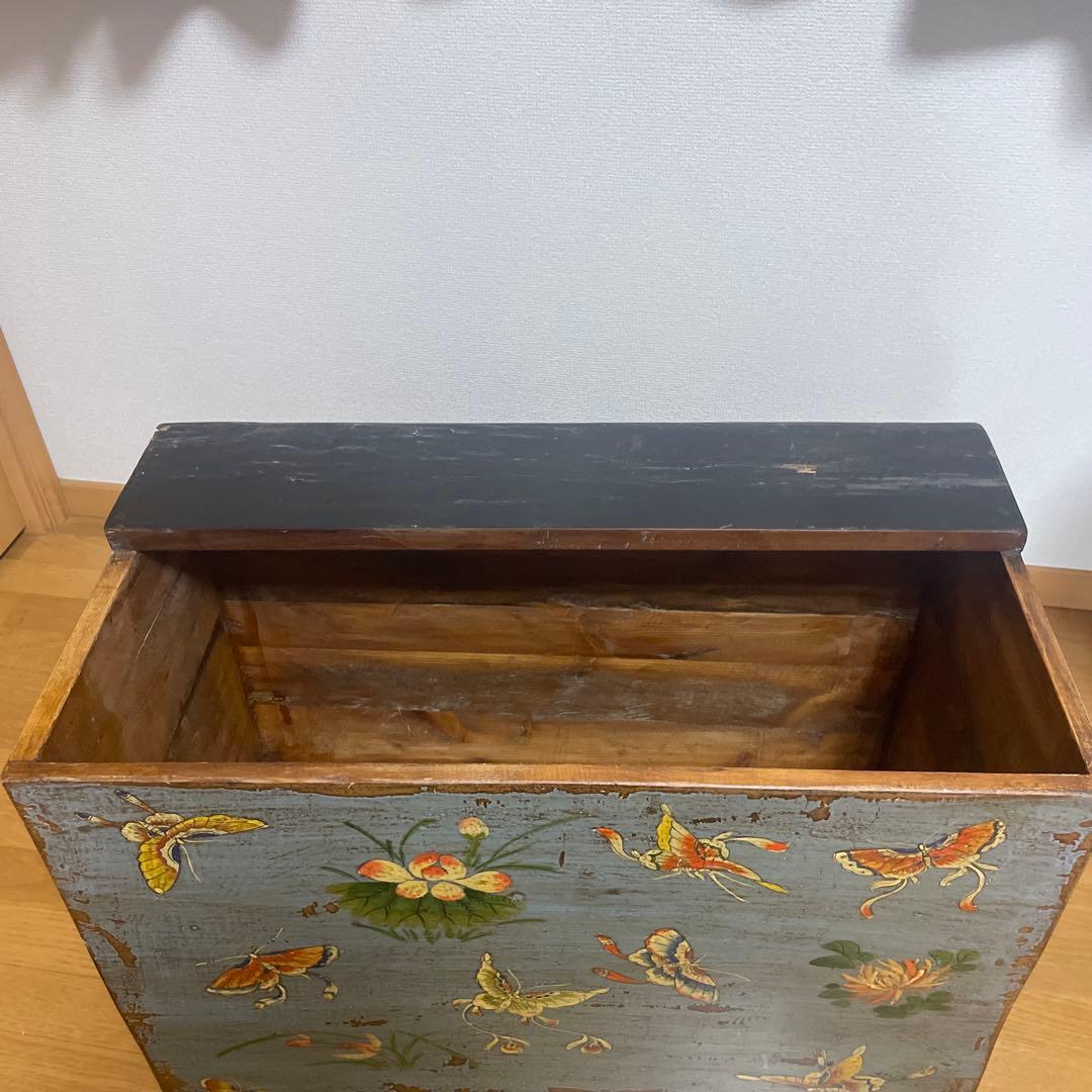 (Rihi24様用)青色の装飾木製収納箱　アンティーク　中国家具　アジアン