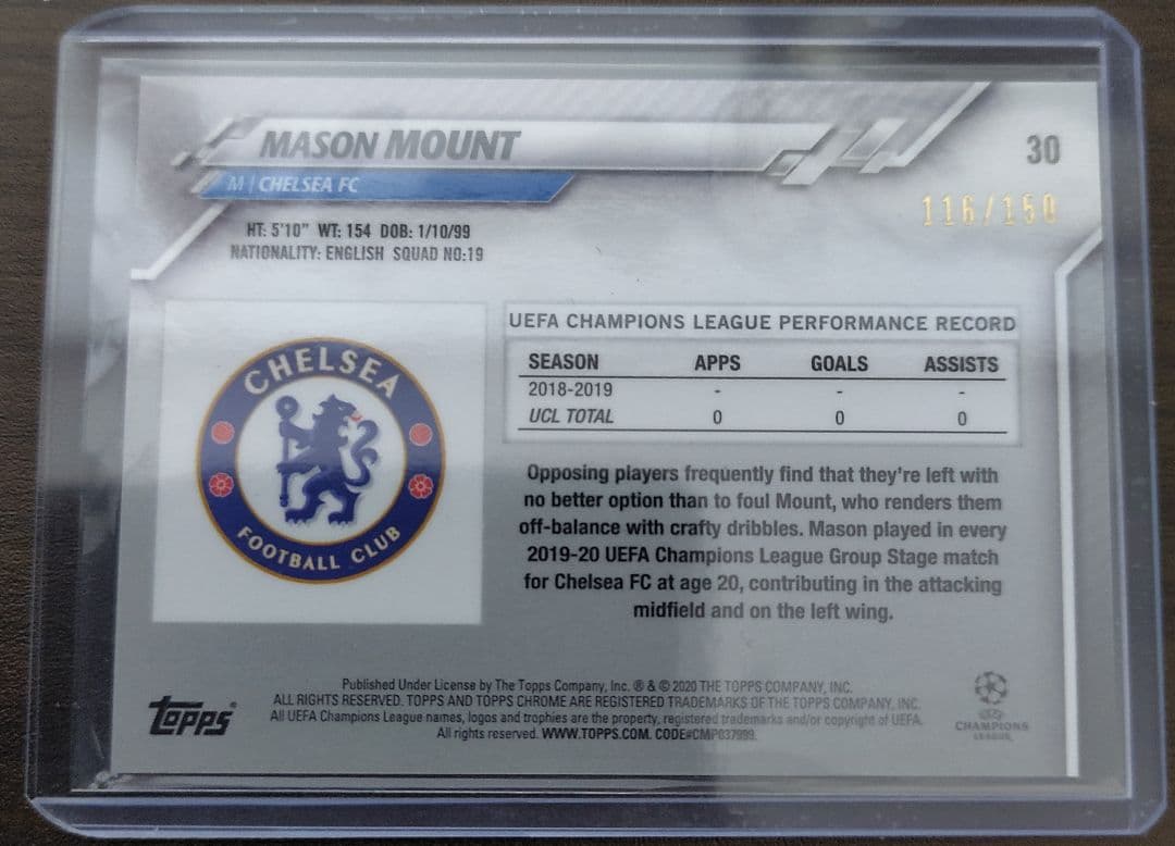 その他 Topps UCL chrome Mason Mount RC /150