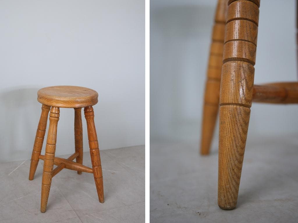 英国アンティーク木製スツール/丸イス椅子/チェア/踏み台/腰掛け(81-77-2