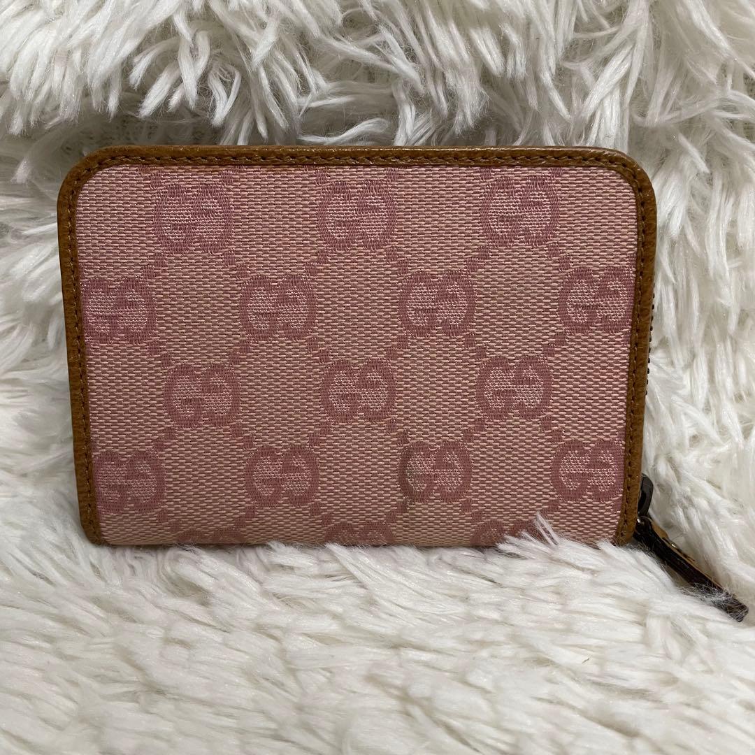 美品 GUCCI シマ　GG 　カード　ケース　ラウンドジップ　ピンク