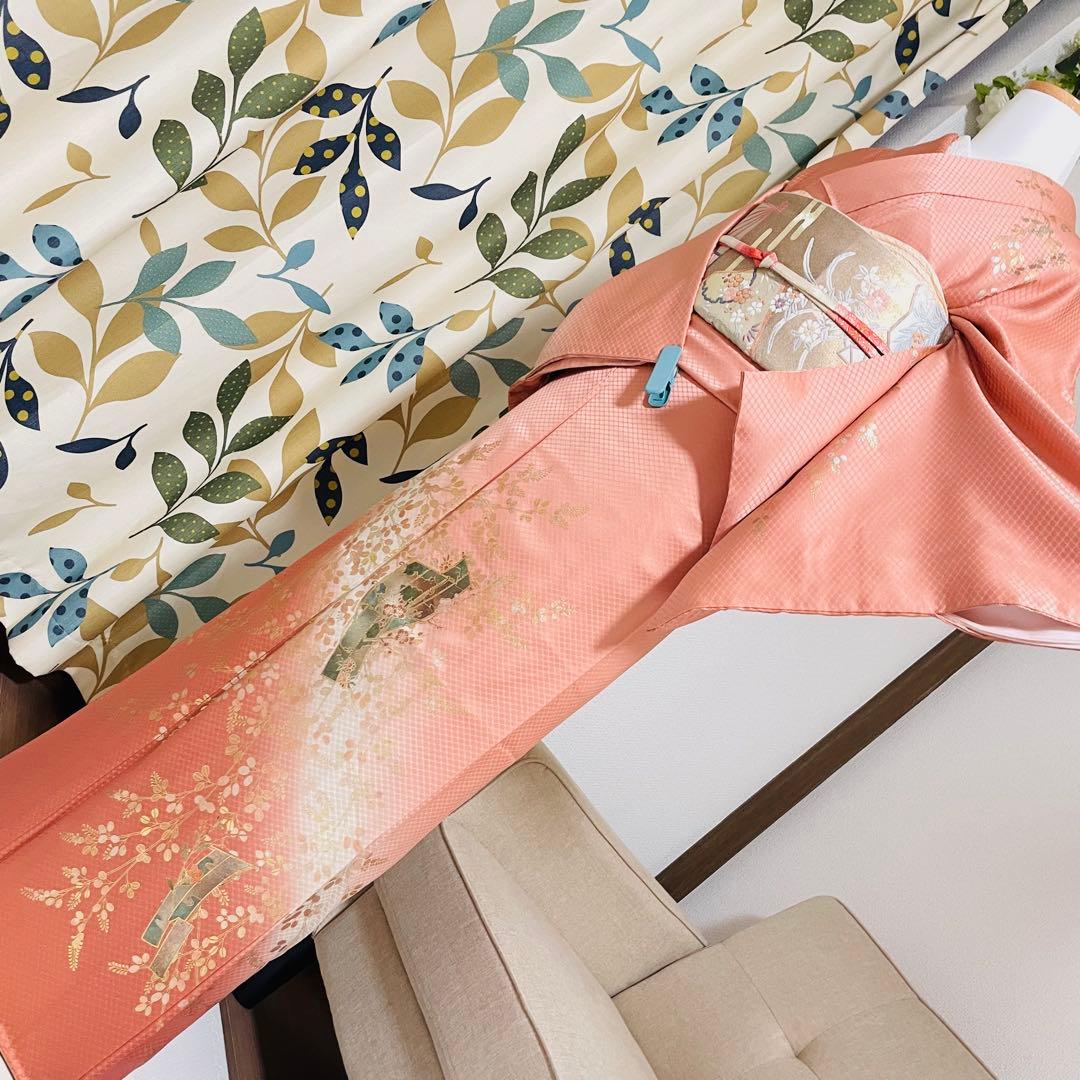 オレンジ 友禅 4点 フルセット 訪問着 入学式 卒業式 入園式 春 秋 冬