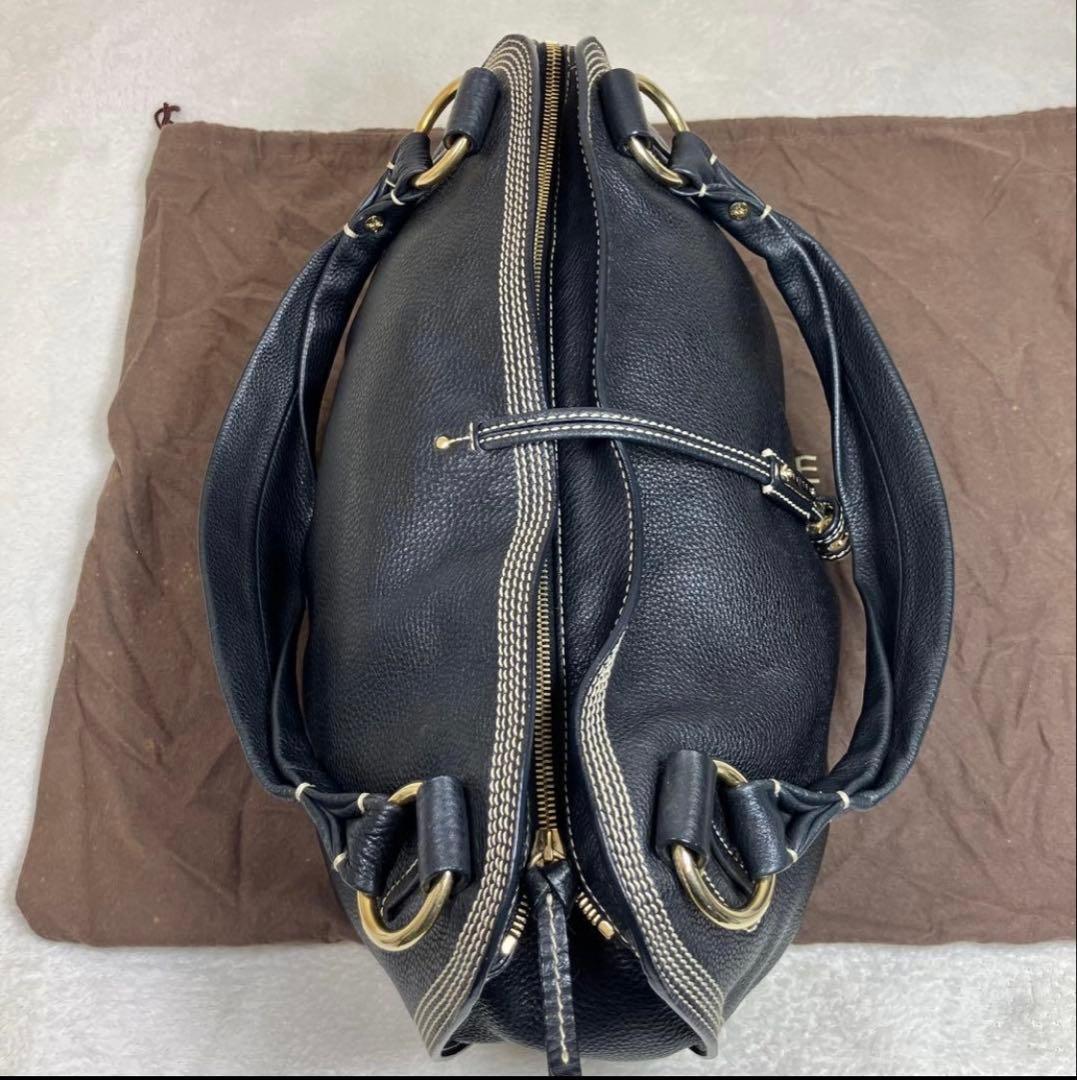 【極美品】セリーヌ ワンショルダー トリオンフ ビタースウィート シボ革 黒