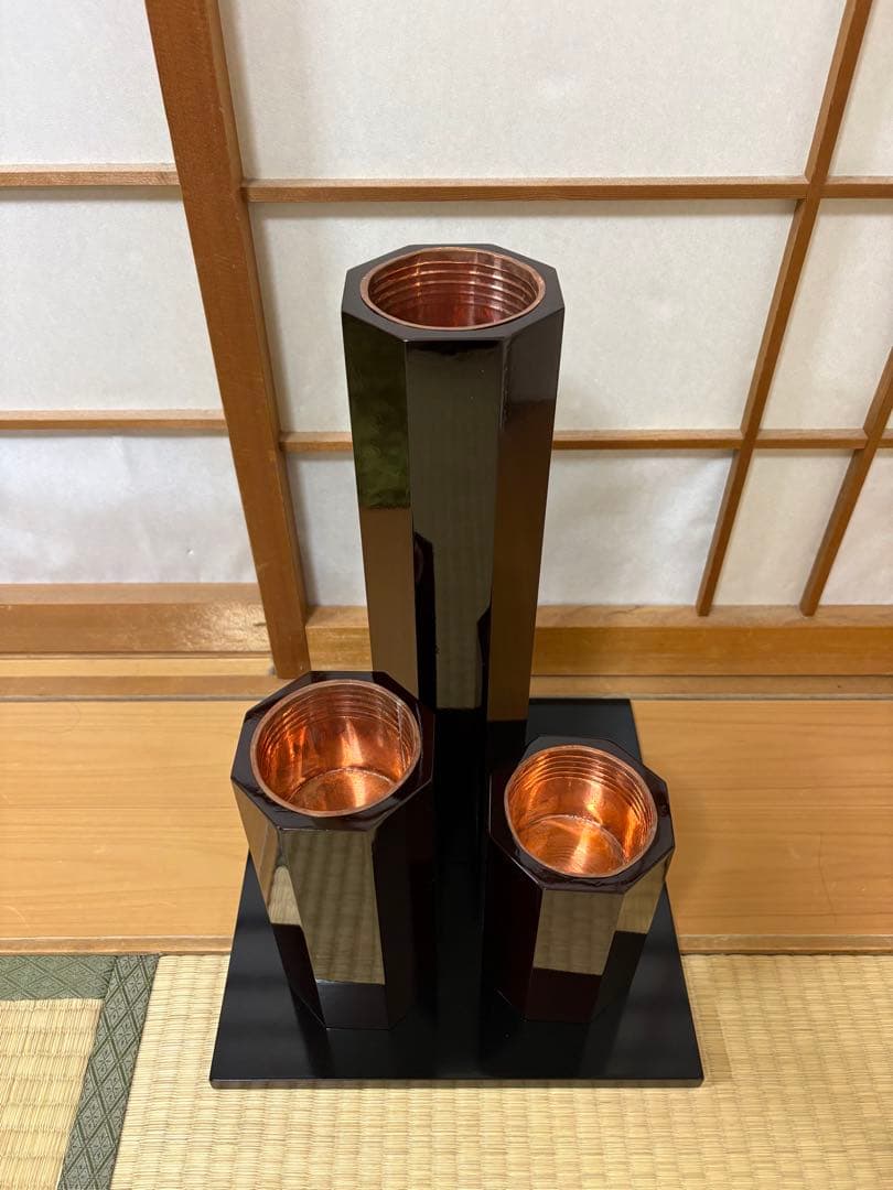 23 お値下げ！華道　短三管筒　寸胴　3本セット　花器　華道具　花入れ　真塗