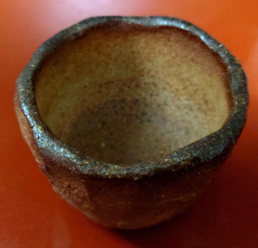 小森松庵　信楽ぐい呑　松菴　緋色