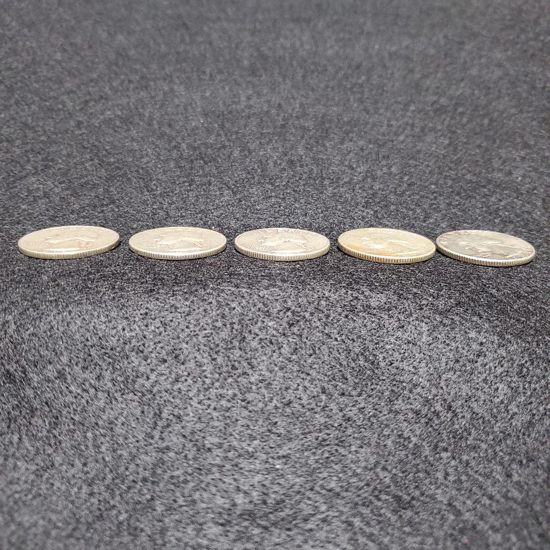 アメリカ、1954～1964年発行の25セント銀貨(銀90％)、5枚