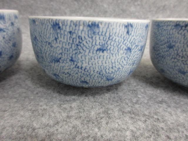 古伊万里染付みじん唐草文りん茶碗3個 [B25834]