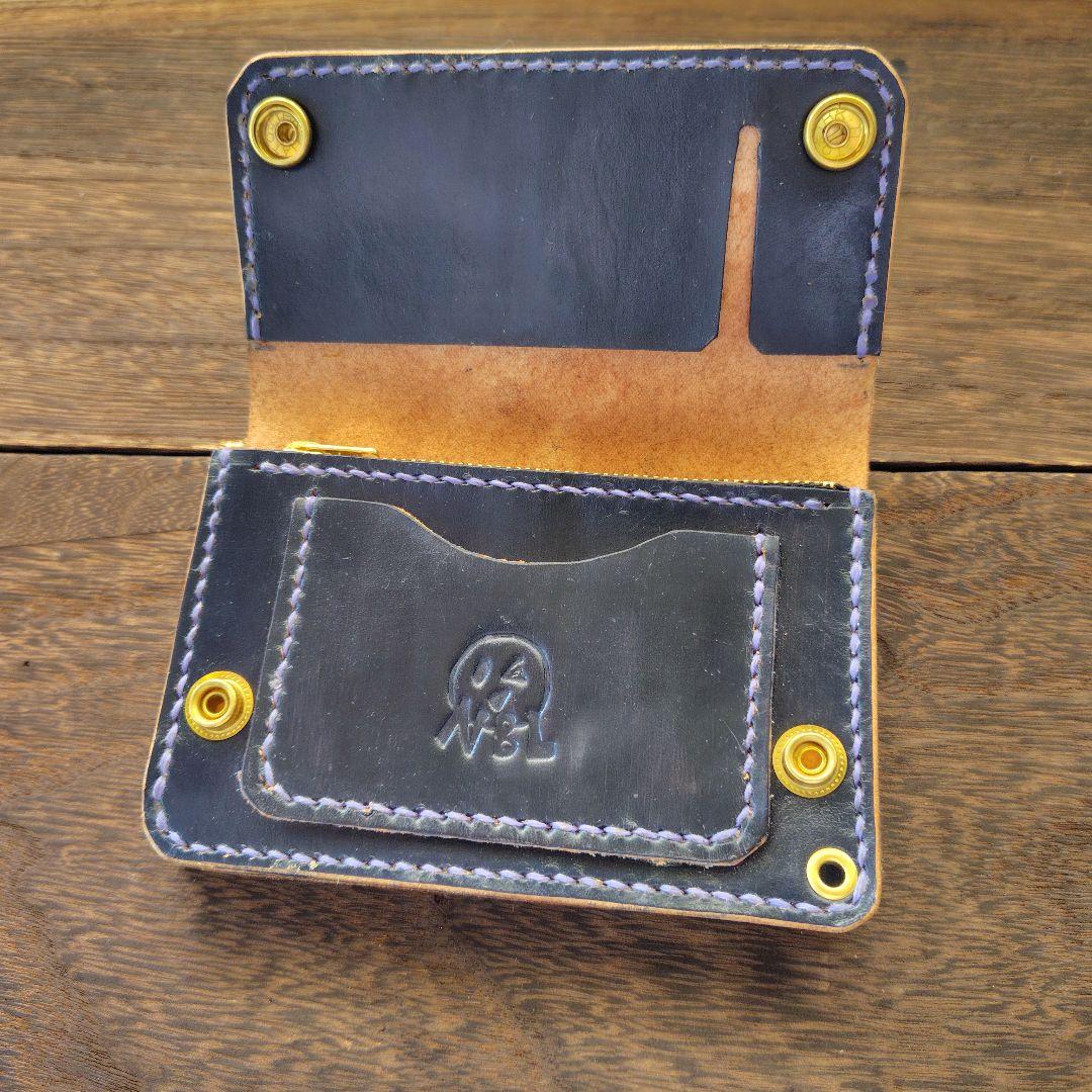 ミドルサイズ トラッカーウォレット 黒×ネイビー 雲月(75)