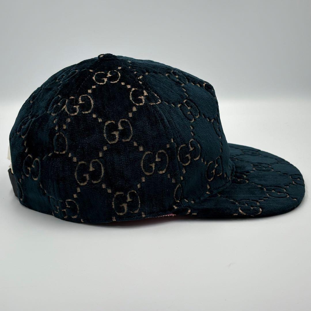 【美品】【希少XL】グッチ キャップ ベルベット ターコイズ GG柄