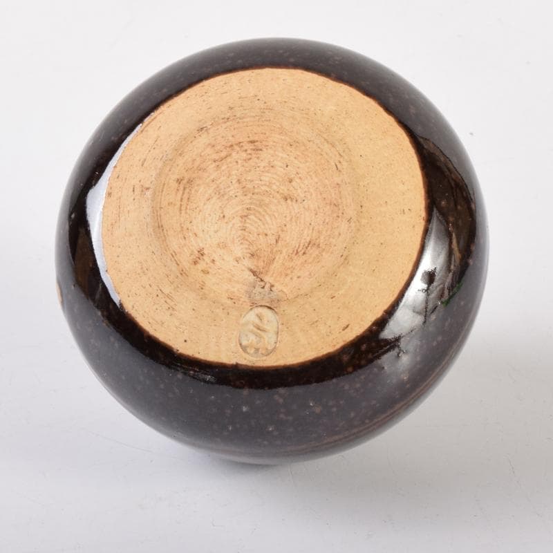 膳所焼　陽炎園造　淡海ぜぜ　茄子　茶入　仕覆付　共箱　M　7080