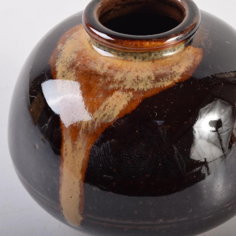 膳所焼　陽炎園造　淡海ぜぜ　茄子　茶入　仕覆付　共箱　M　7080